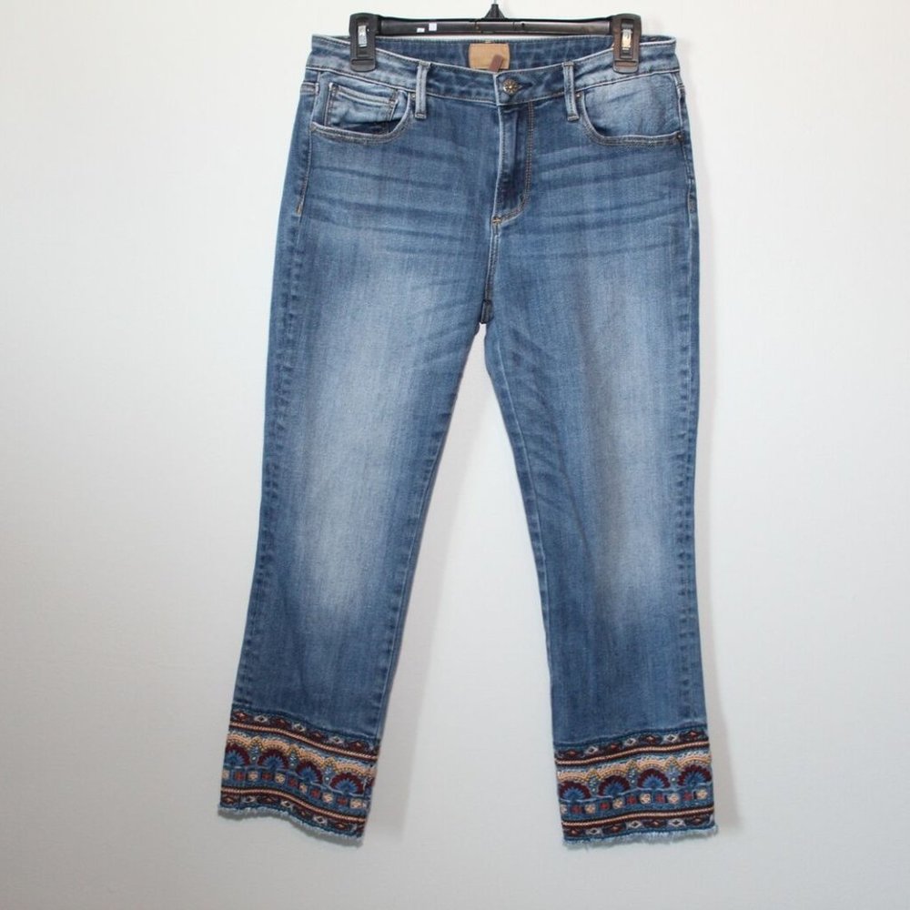 Driftwood Boho Embroidered Hem Colette Jeans Medium Wash Women's Size 29 H12272 - Picture 1 of 9